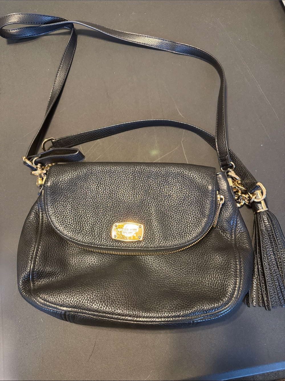 Michael Kors Black Leather Crossbody Bag with Gold Hardware